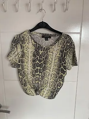 Buy Primark Size 12-14 Yellow Snake Print Crop Tshirt Thick Material • 1.50£