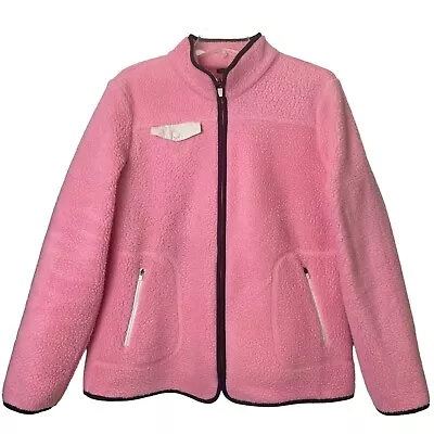 Buy Talbots Hi-Low Cozy Sherpa Jacket Size L Fleece Woven Trim Pockets Mock Neck • 32.63£