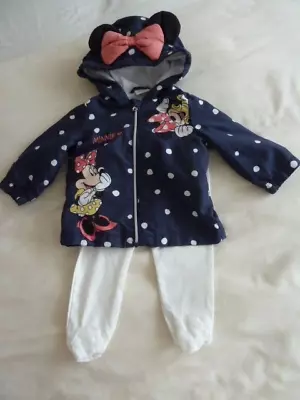 Buy Minnie Mouse Navy Mix Fleece Lined Jacket & White Leggings 3-6 Months • 2.50£