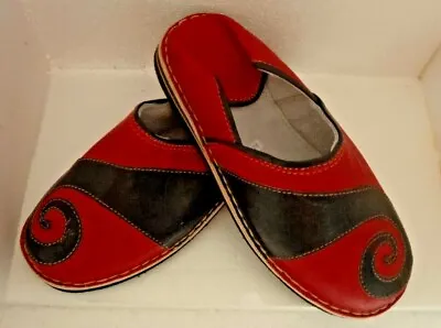 Buy HAND CRAFTED * MOROCCAN LEATHER FUNKY BABOUCHE  All Sizes RED & BLACK • 22.95£