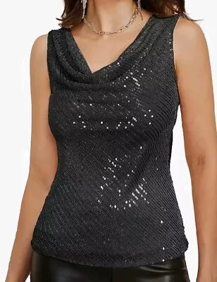 Buy Grace Karin Sequin Top Woman XXL Rockabilly Cocktail Party Draped Neck Black NWT • 28.81£