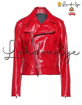 Buy Women Vinyl Biker Jacket Womens Red Faux Patent Leather Motorcycle Jacket • 118.71£