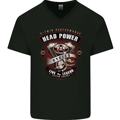 Buy Head Power Motorcycle Motorbike Biker Mens V-Neck Cotton T-Shirt • 9.99£