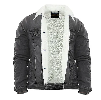 Buy New Men's Sherpa Lining Collar Denim Long Sleeve Trucker Jacket Jean Coat • 19.99£