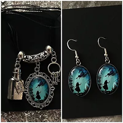 Buy Silver 925 Alice In Wonderland Earrings  Necklace Jewellery Set Gift For Her • 16.95£