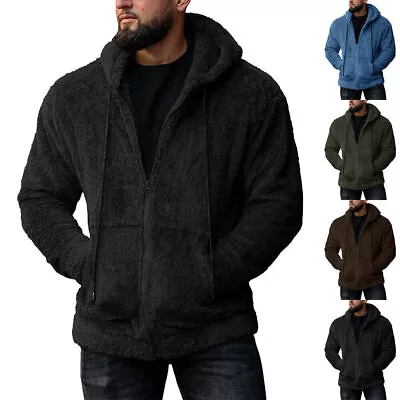 Buy Mens Teddy Bear Fleece Hooded Coat Winter Warm Faux Fur Zip Up Hoodies Outwear • 23.59£