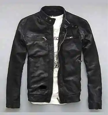 Buy Mens Leather Biker Jacket Brand New With Tag Leather Bomber Jacket Coat Designer • 94.95£