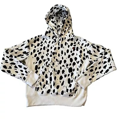 Buy Champion Hoodie Womens XS White Black Cow Print Sweatshirt Reverse Weave • 23.62£