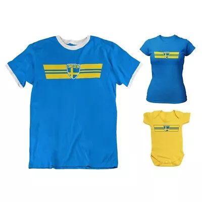 Buy Mens SWEDEN Retro Strip Football T-Shirt 2022 Swedish World CUp Euro Kit • 8.99£