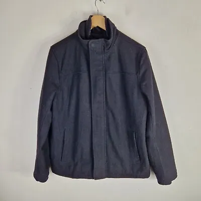 Buy Gap Mens Wool Jacket Size M True Black Recyled Wool Pea Coat Quilted Lining • 30£