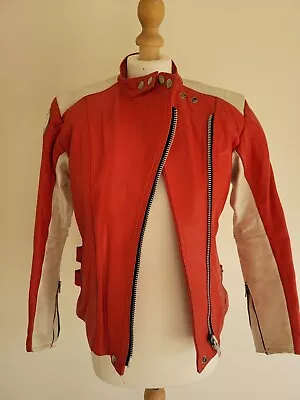 Buy Vintage Manx Leathers Red Bike Jacket Sz 8/10 17inch Pit To Pit • 45£