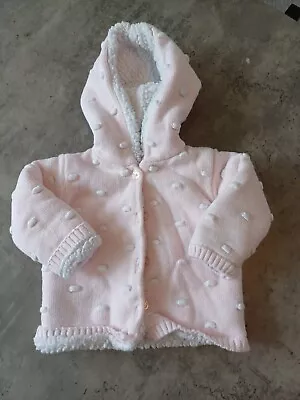 Buy Stunning Baby Girls 3-6 Monrhs Jacket Cosy Lined Fluffy Soft Hooded Chunky Cardi • 1.99£