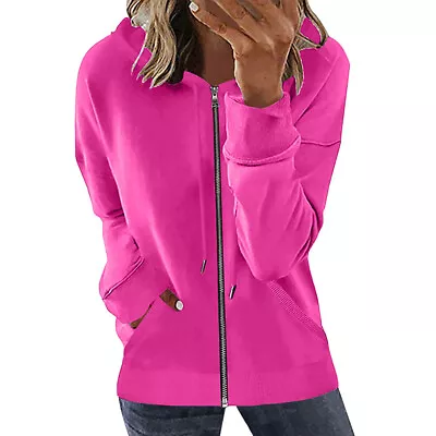 Buy Womens Long Sleeve Zip Up Hoodie Tops Ladies Casual Loose Hooded Sweatshirt Coat • 14.59£