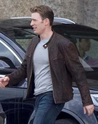 Buy Captain America Civil War Steve Rogers Brown Distressed Cowhide Leather Jacket  • 109.49£