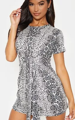 Buy PrettyLittleThing Grey Snake Print Tie Waist T Shirt Dress Size 4 • 4£