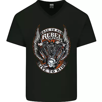 Buy Rebel And Pride Motorcycle Motorbike Biker Mens V-Neck Cotton T-Shirt • 11.99£