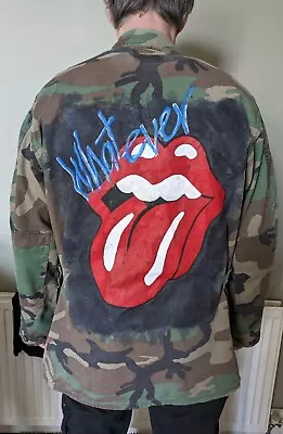 Buy Rolling Stones Hand Painted Vintage Camo Military Jacket Indie Unique Vtg Unisex • 30£