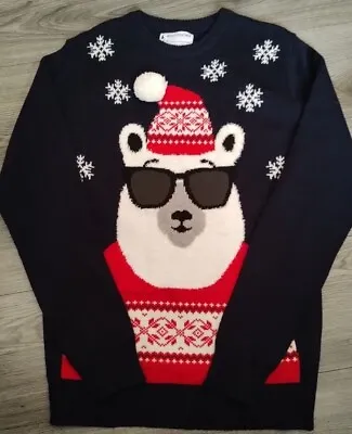 Buy Adults/Teens Blue Cool Polar Bear Christmas Jumper Size XS • 6£
