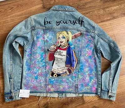 Buy Hand Painted Denim Jacket Size S * Harley Quinn Modern Woman Jeans Personal Art • 59.90£