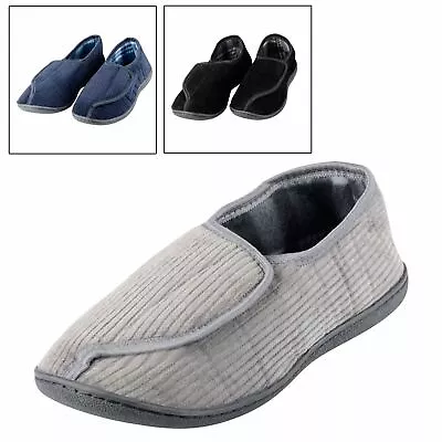 Buy Mens Easy Access Slippers Front Opening Hook & Loop Fastening Hard Non Slip Sole • 9.99£