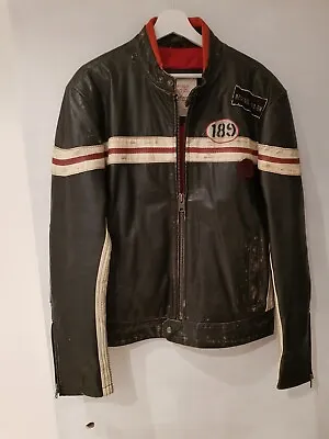 Buy Brand New Ltd Ed Jack Jones Cafe Racer Distressed Leather Jacket, Large, Black • 49.99£