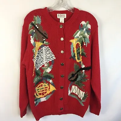 Buy ORVIS Vintage Womens XL Ramie/Cotton Cardigan Sweater Embroidered  Holiday Red • 47.68£