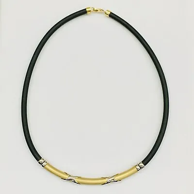 Buy 14k Yellow Gold White Gold Leather Chain Rope Choker Collar Necklace 18  22.5g • 1,039.48£