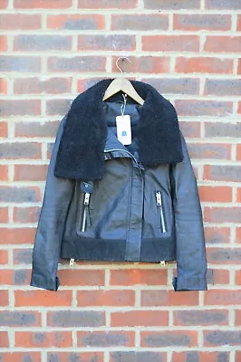 Buy *WOW* AllSaints Ladies CASSET Leather/Shearling/Sheepskin Biker Jacket UK8 US4 • 149.99£
