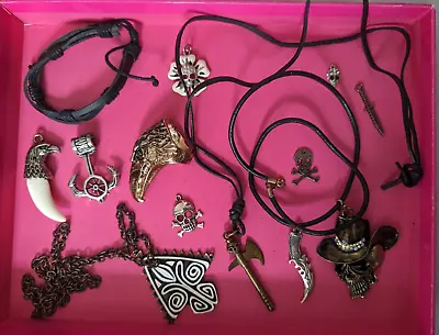 Buy #80. Goth Punk Lot Costume Jewellery Necklace Ring Pendants Skeleton Axe Knives • 5.99£