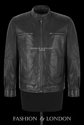 Buy Mens Cafe Racer Zip Up Moto Leather Jacket Black Classic Biker Style Beckham • 53.46£