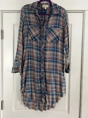 Buy Anthropologie Cloth & Stone Shirt Dress Womens Small Plaid Fringe Hem Tunic Med • 48.21£