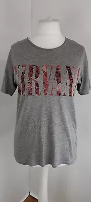 Buy Nirvana T Shirt 2014 Grey With Rose Print Logo Size 8 • 7.99£