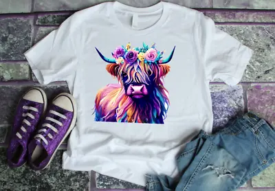 Buy Ladies Highland Cow T Shirt Hamish Animal Top Graphic Fashion Scotland Cow Shirt • 9.49£
