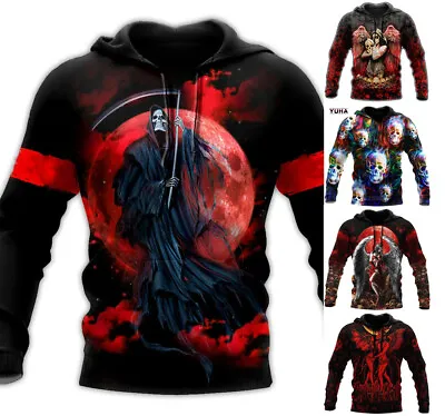 Buy Dark Gothic Skull Hoodie Sweatshirt Mens Graphic Print Top Streetwear XS-6XL • 33.79£
