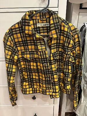 Buy Topshop Clueless Check Denim Jacket - Yellow And Black - Size 8 • 0.99£