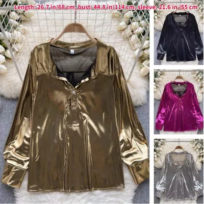 Buy Women Metallic Shiny Shirt Tops Blouse T-shirts Clubwear Costume Glitter • 19.14£