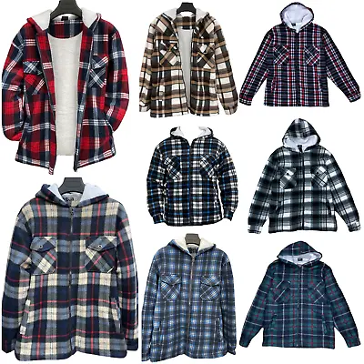 Buy Mens Lumberjack Sherpa Fur Fleece Lined Hoodie Jacket Hooded Work Shirt • 19.99£