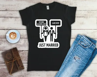 Buy Just Married Mission Accomplished Ladies Fitted T Shirt Sizes Small-2XL • 12.49£
