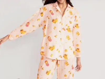 Buy Old Navy Pajama Set Womens Medium Peach Fruit Two Piece Long Sleeve Burton Up PJ • 14.47£