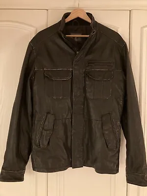 Buy Fat Face - Mens 100% Leather Jacket Brown Military Style Bomber Jacket Medium • 29£