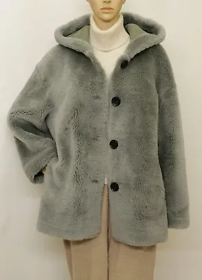 Buy Real Fur Sheepskin Lambswool Teddy Hooded Sage Green Oversize Jacket 12-14-16/xl • 249£