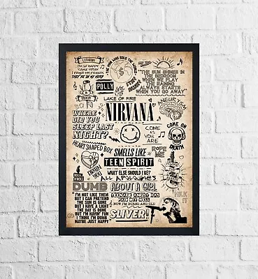 Buy Nirvana Doodle Lyric Poster Print Sketch Art Wall Music Song Gift Idea Merch Old • 10.95£