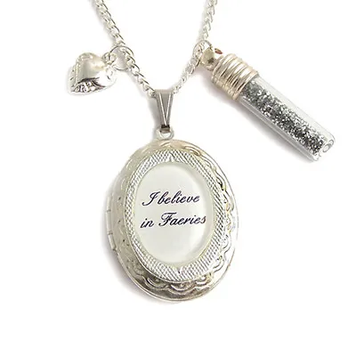 Buy I BELIEVE IN FAERIES Locket Necklace Fairy Charm Goth Peter Pan Fairytale Tale  • 25.99£