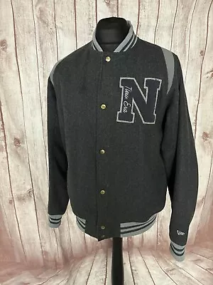 Buy New Era Mens Varsity Bomber Jacket Wool Quilted Medium Grey Snap Baseball - VGC • 38.95£