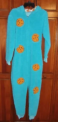 Buy Womens Sesame St Cookie Monster One Piece Fleece Lounging Pajamas Hooded -  S/M • 23.69£