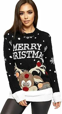 Buy Womens Mens Ladies Unisex Xmas Christmas Jumpers Knitted Reindeer Retro 3D LIGHT • 12.99£