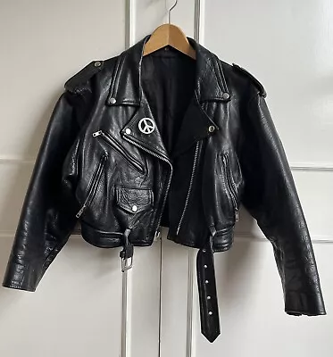 Buy Vintage Genuine Leather Biker Jacket Womens Side S Cropped Rock N Roll Punk • 40£
