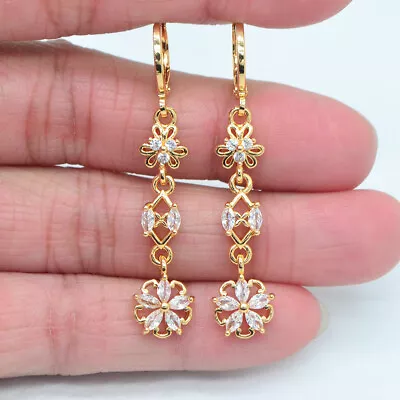 Buy  18K Yellow Gold Filled Women Clear Mystic Topaz Flower Dangle Earrings Jewelry • 4.99£