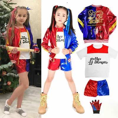 Buy Kids Girls Suicide Squad Harley Quinn Coat Shorts Top Set Halloween COS Costume • 17.99£