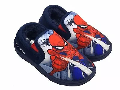 Buy Boys Spiderman Slippers Marvel Slip On Kids Size 8-2 Fleece Insole Navy Spidey • 7.99£